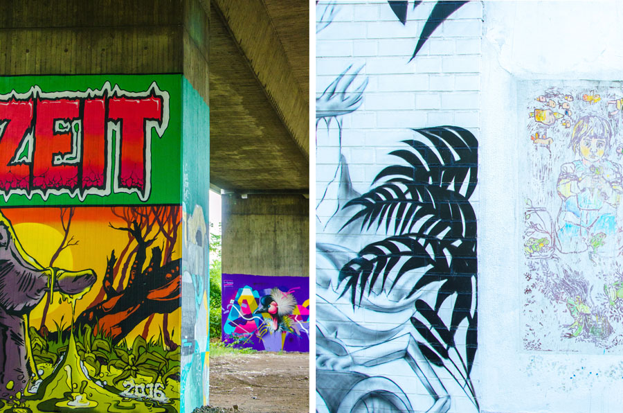Coole Graffiti unter der Autobahn und in verwinkelten Ecken