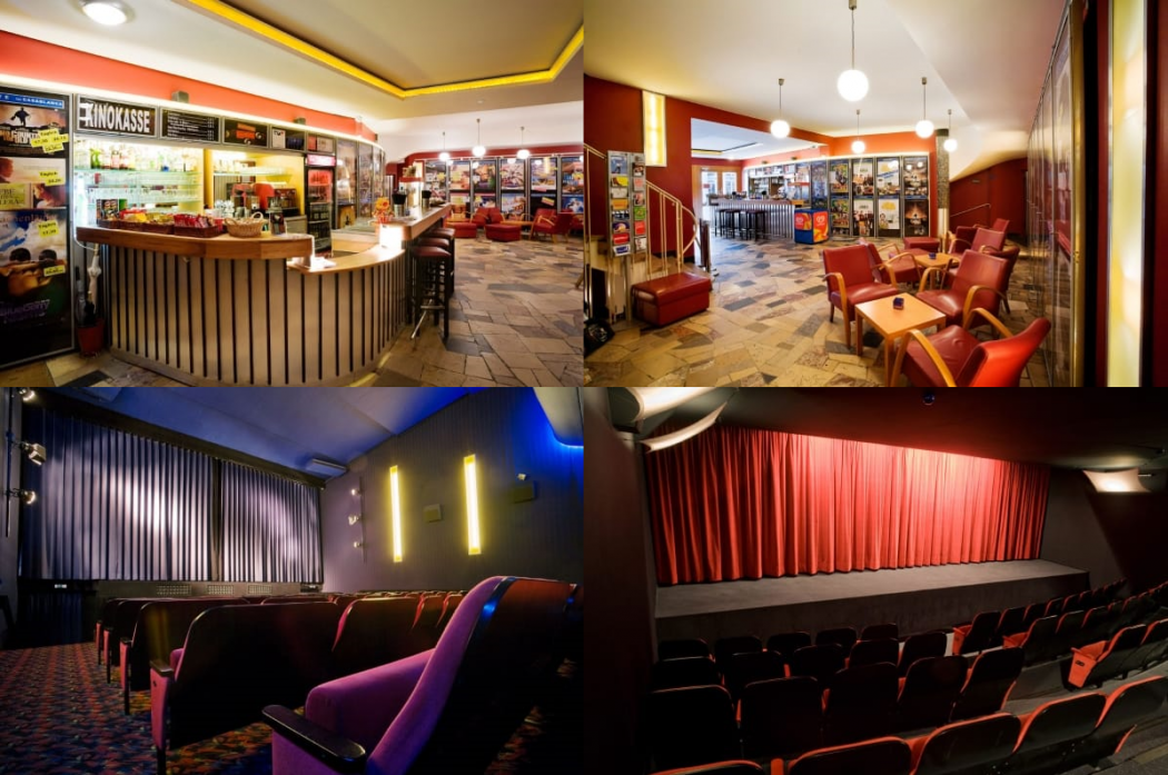 Das Bild zeigt eine Collage mit Bildern von verschiedenen Räumen des Kinos Casablanca