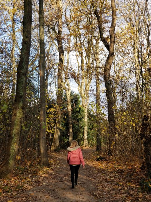 Das Bild zeigt eine Frau von hinten bei einem Spaziergang