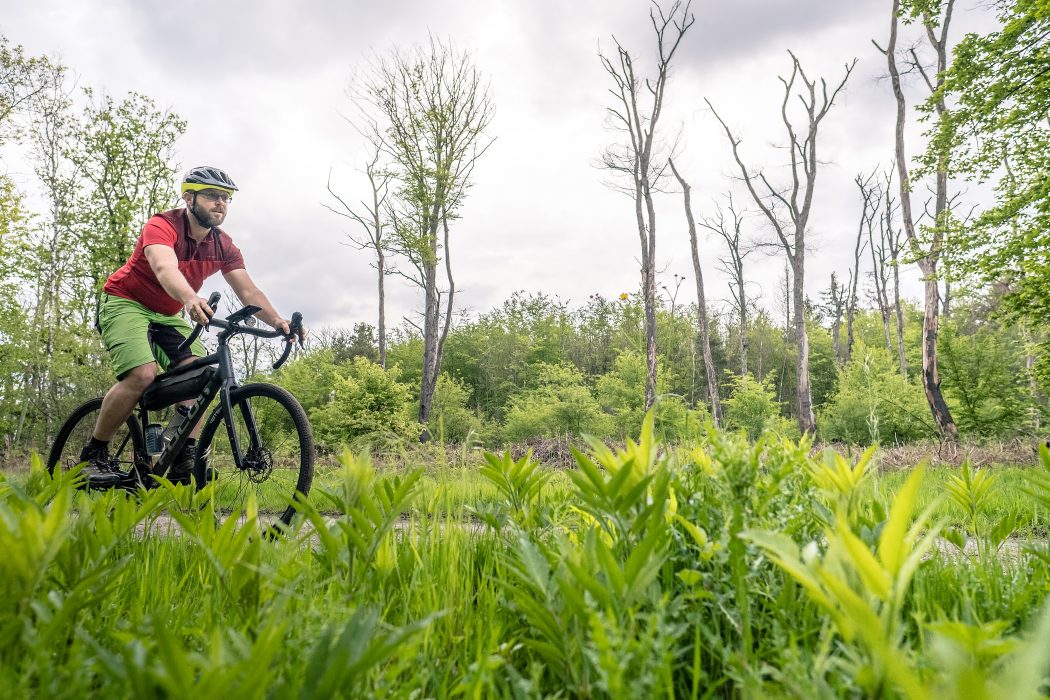 Das Foto zeigt Jochen auf dem Gravelbike im Duisburger Wald