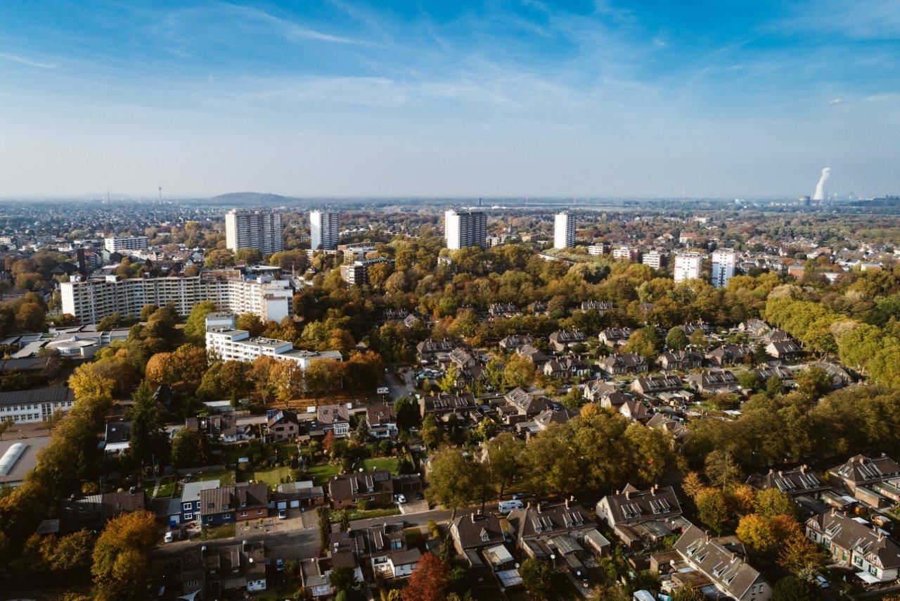 Das Bild zeigt die Siedlung Rheinpreussen von oben