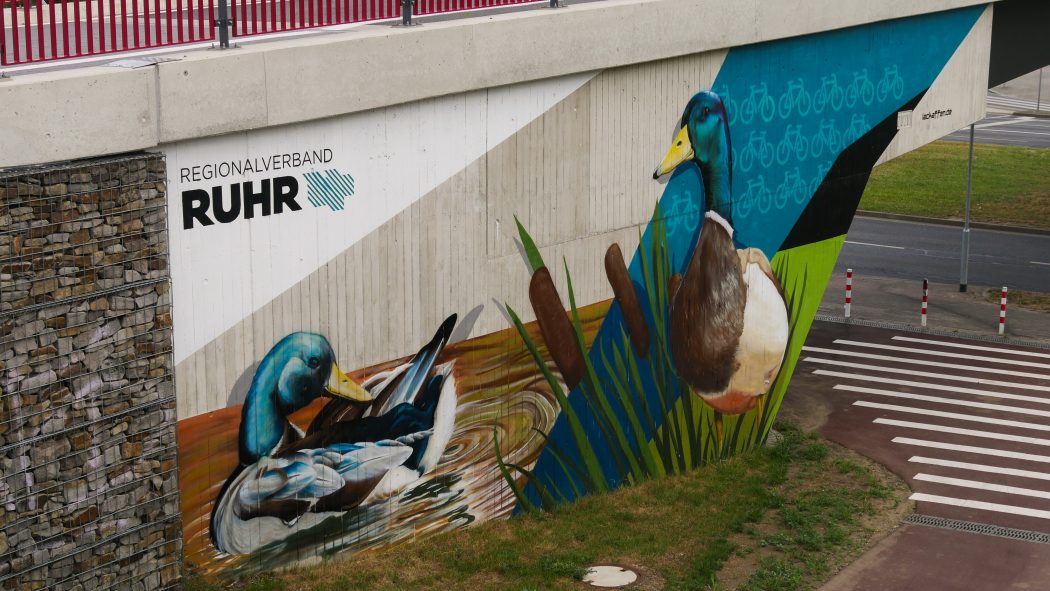 Das Foto zeigt ein Enten Graffitti in Essen