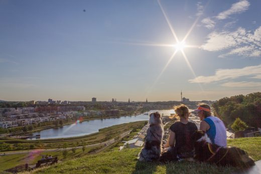 Das Foto zeigt ein Pärchen mit zwei Hunden auf dem Kaiserberg in Dortmund
