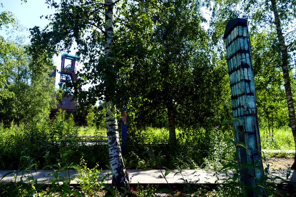 Das Bild zeigt den Skulpturenwald auf dem Gelände des UNESCO-Welterbe Zollverein