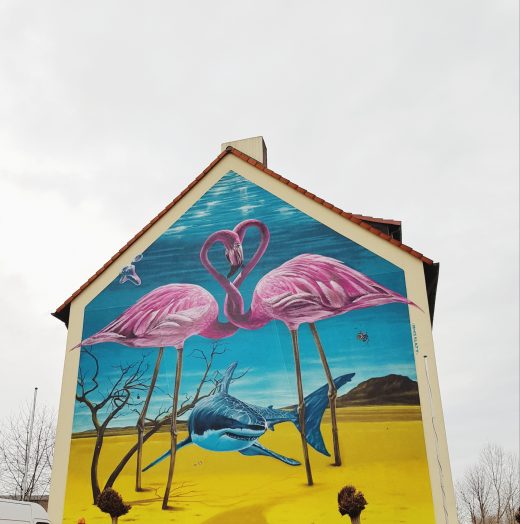 Das Foto zeigt ein Flamingo Graffiti in Bochum