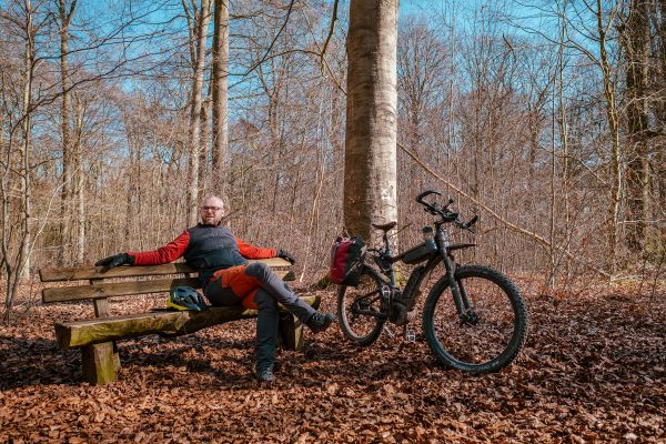 Das Foto zeigt einen Radfahrer in einem Wald im Kreis Wesel