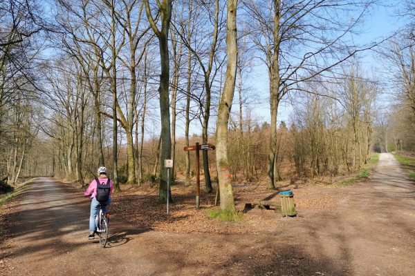 Das Foto zeigt Katalina beim Radfahren auf einem Waldweg in Bottrop