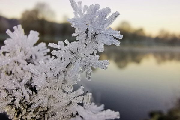 Das Foto zeigt die Ruhr in Mülheim an der Ruhr im Winter im Morgengrauen